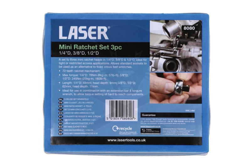 Crowa racsnis fej készlet 3 db-os mini 1/4"-3/8"-1/2" - Laser