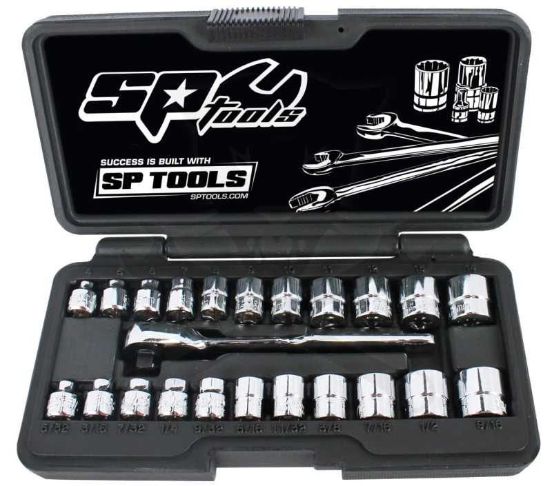 Dugókulcs készlet 1/4" 6 lap metrikus+colos LOW PROFIL 23 db SP Tools