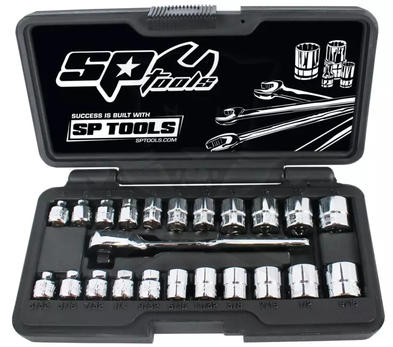 Dugókulcs készlet 1/4" 6 lap metrikus+colos LOW PROFIL 23 db SP Tools