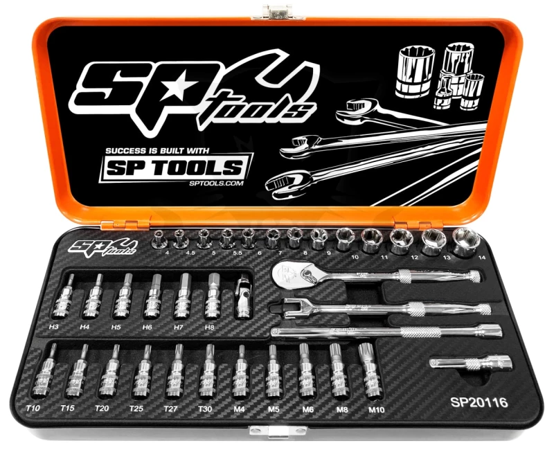 Dugókulcs készlet 1/4" 6 lap 4-14 mm + rátűzőkulcsok 36 db-os SP Tools