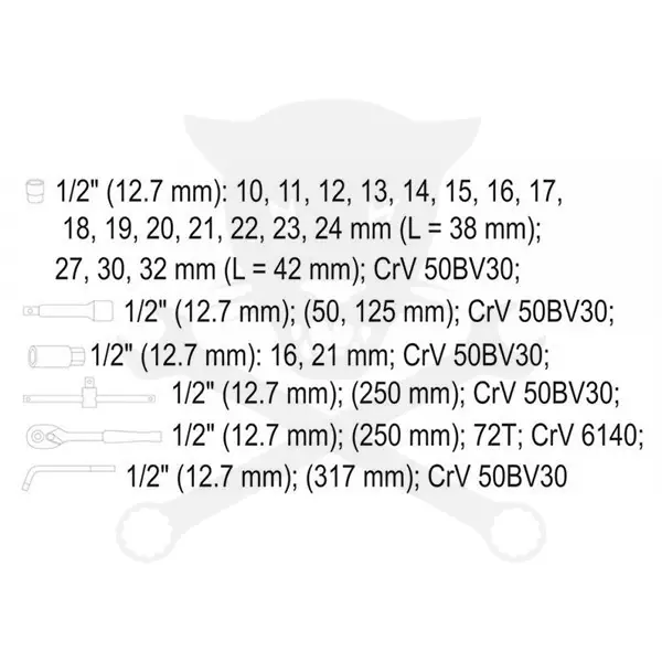 Szerszámkészlet 25 darabos 1/2" 10-32 mm - Yato