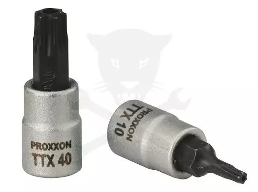 Rátűzőkulcs - crowa+bit 1/4" torx, furatos T10 Proxxon