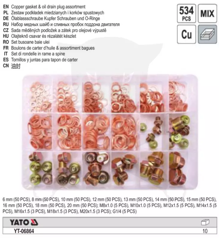 Olajleeresztő csavar készlet 534 db-os -