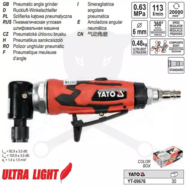 Levegős egyenes csiszológép - turbómaró 1/4" - 90°-os fejjel - Yato