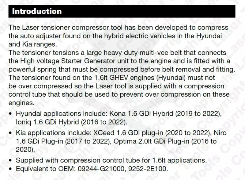 Szíjfeszítő összenyomó célszerszám Hyundai és Kia 1.6-2.0 GDI Hibrid