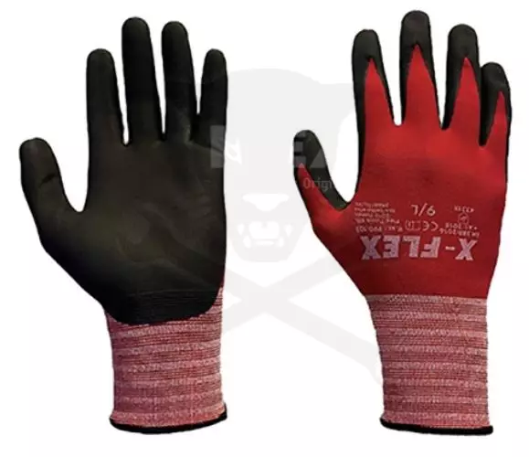 Kesztyű - vágásbiztos 1. vágási szint X-FLEX piros-fekete Nitril 8/M