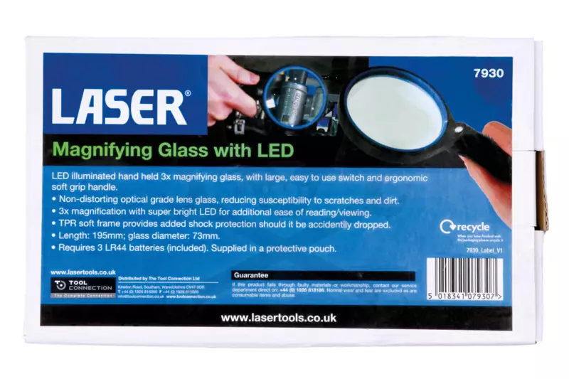 Nagyító  3x - LED világítással D73 mm - 195 mm 3xLR44 elem - Laser