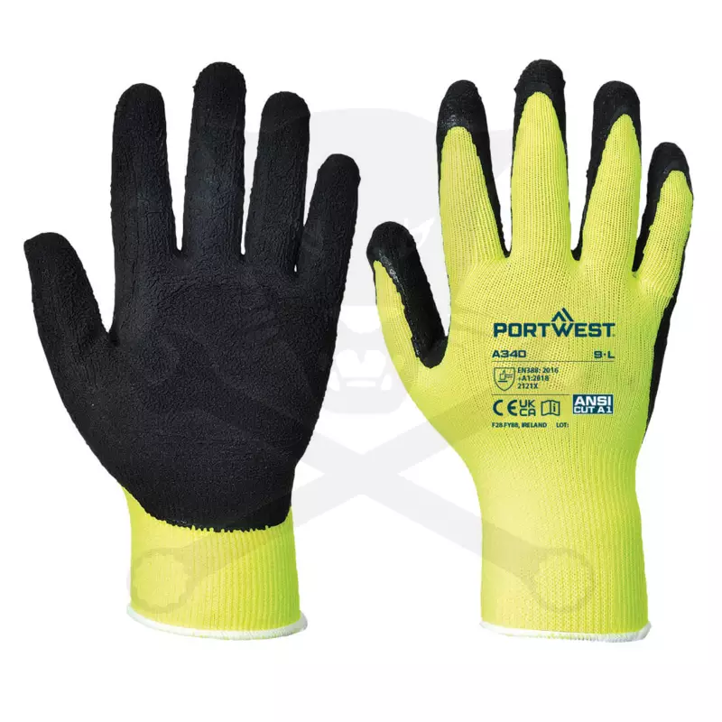 Kesztyű - szerelőkesztyű - Latexhab tenyér Fluo-Sárga  7 / S