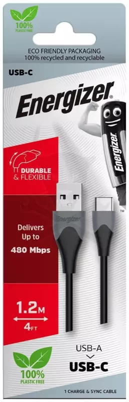 USB töltőkábel - C - fekete/szürke 2.0 - 1,2m - Energizer