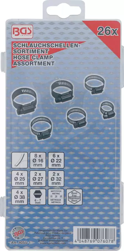 Bilincs készlet 26 részes rozsdamentes INOX átmérők:16-22-25-27-32-38 mm