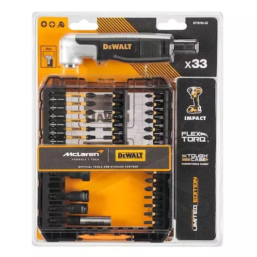 Bit készlet 33 db-os + 1/4" sarokcsavarozó adapter McLaren - Dewalt