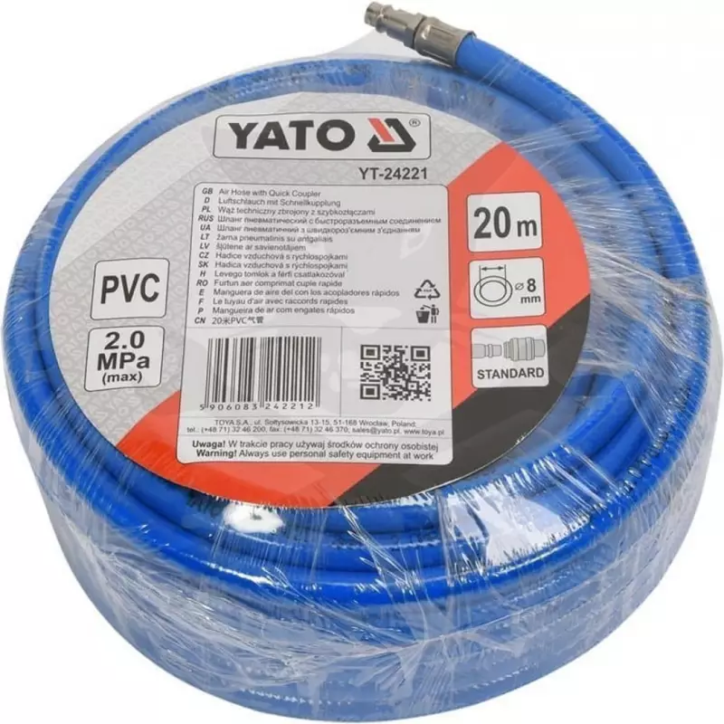 Levegőcső szerelt kék 20 méteres, standard gyorscsatlakozóval - Yato