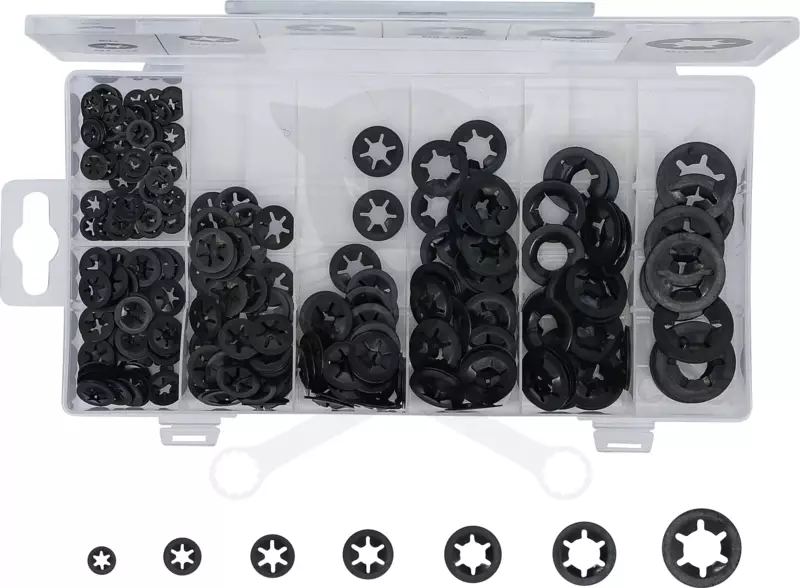 Feszítő / rögzítő alátét készlet M3-M12, 340 db - BGS