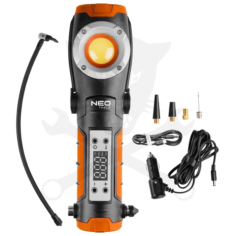 Kompresszor akkus 12V 2Ah 10bar + 4db fej + lámpa + szivargy. adapter -