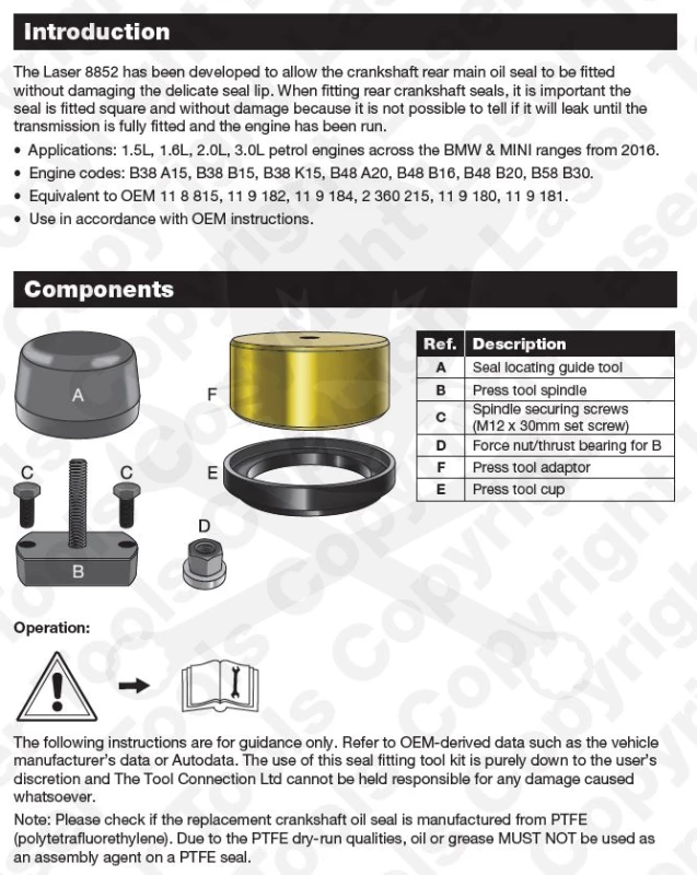 Főtengely szimering felhelyező szerszám - BMW/MINI B38-B48-B58 -Laser