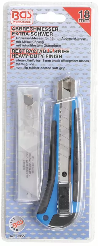 Vágókés 18 mm törhető penge, automata rögzítő + 7 db penge - BGS