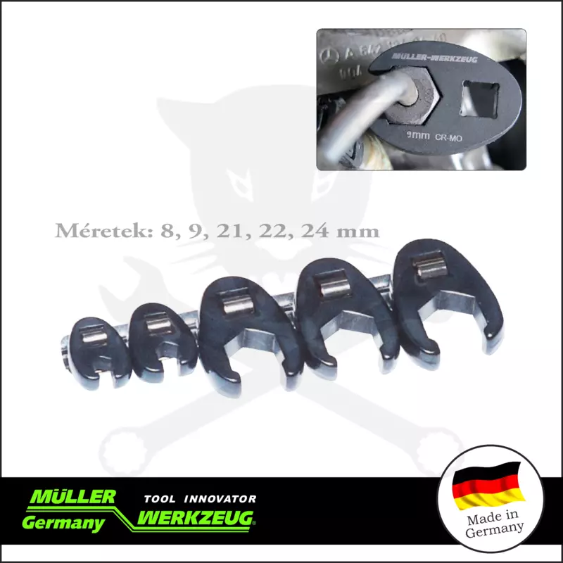 Villáskulcs adapter készlet nyitott 3/8"  5 db: 8-24 mm "Crowfoot"