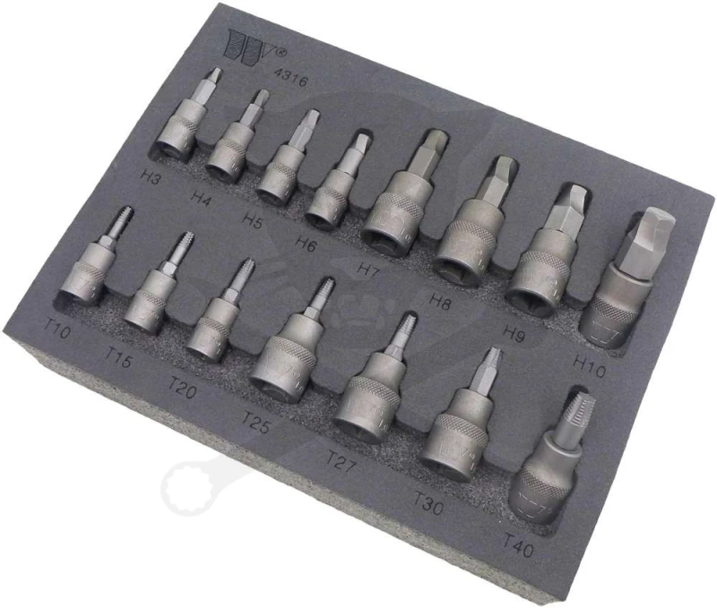 Csavarkiszedő készlet - sérült fejű csavarokhoz Torx-Imbusz 15 db-os -