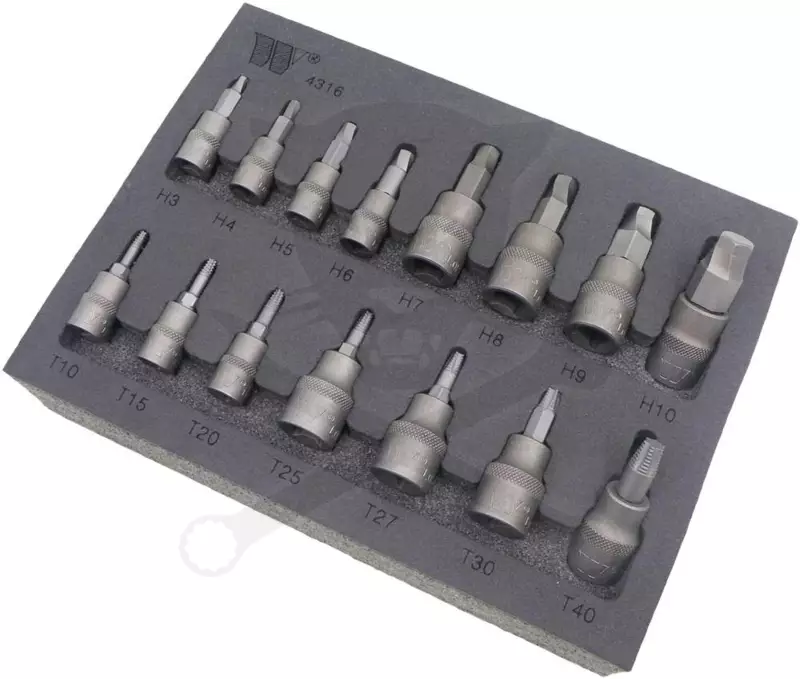 Csavarkiszedő készlet - sérült fejű csavarokhoz Torx-Imbusz 15 db-os -