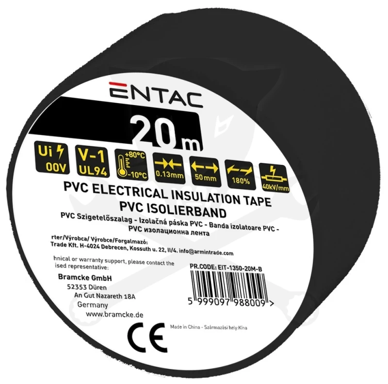 Szigetelőszalag 20m fekete 0.13x50 mm - Entac