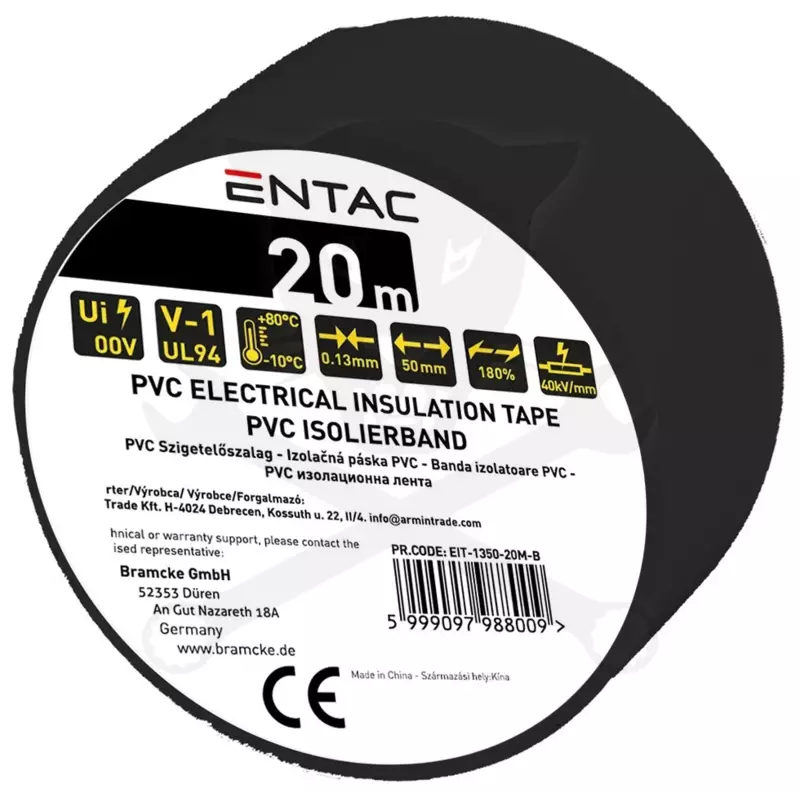 Szigetelőszalag 20m fekete 0.13x50 mm - Entac
