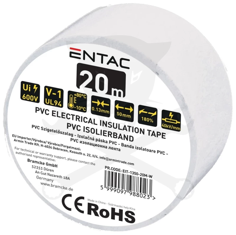 Szigetelőszalag 20m fehér 0.13x50 mm - Entac