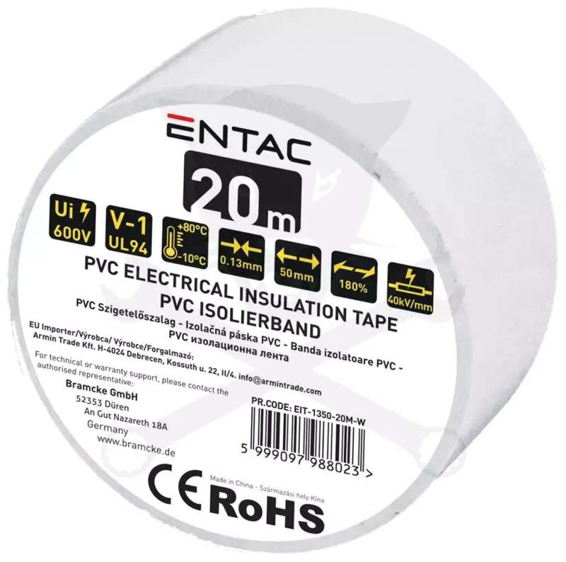 Szigetelőszalag 20m fehér 0.13x50 mm - Entac