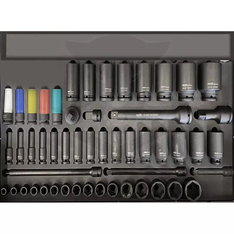 Tálcás SP Tools "XL" Gépi Dugókulcs készlet 1/2"-3/4" rövid+hosszú 46 db
