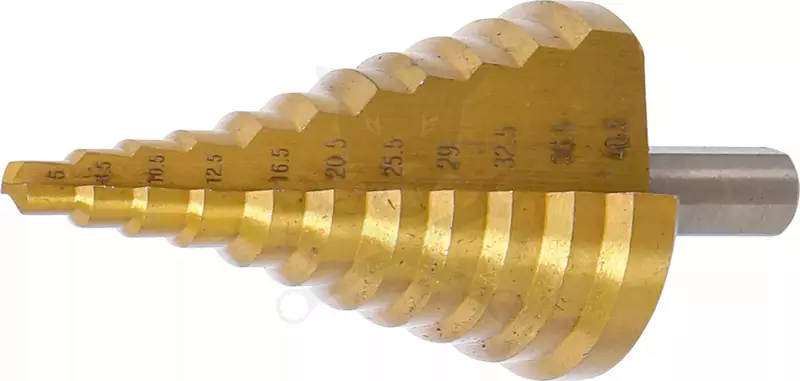 Lemezfúró, lépcsős - 1 db-os HSS 6-40,5 mm TiN bevonat - BGS