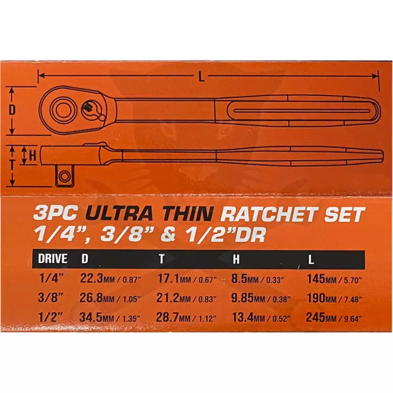 Crowa racsnis kulcs készlet 3 db-os nyomógombos 1/2"-3/8"-1/4" SLIM - SP