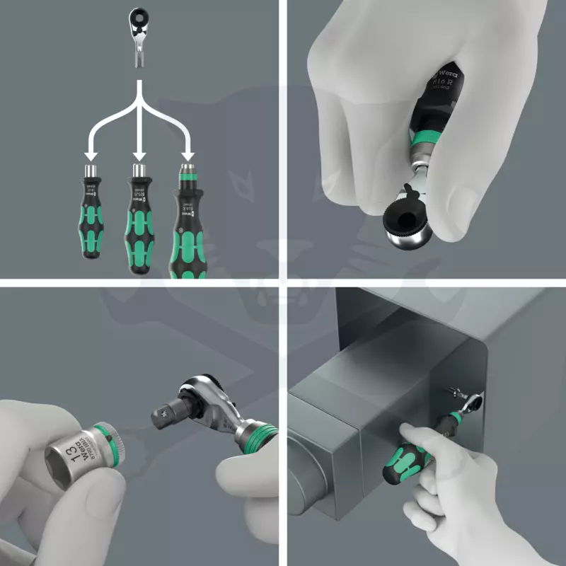 Racsnis fej mini 1/4" / 1/4" 8011 Zyklop Mini 4 Bit - Wera