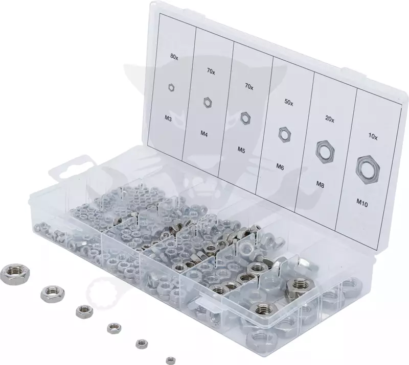 Anyacsavar készlet 300 db-os inox M3 - M10 - BGS