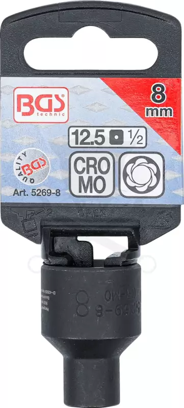 Kerékőr leszedő dugófej 1/2" rövid  8 mm-es - BGS