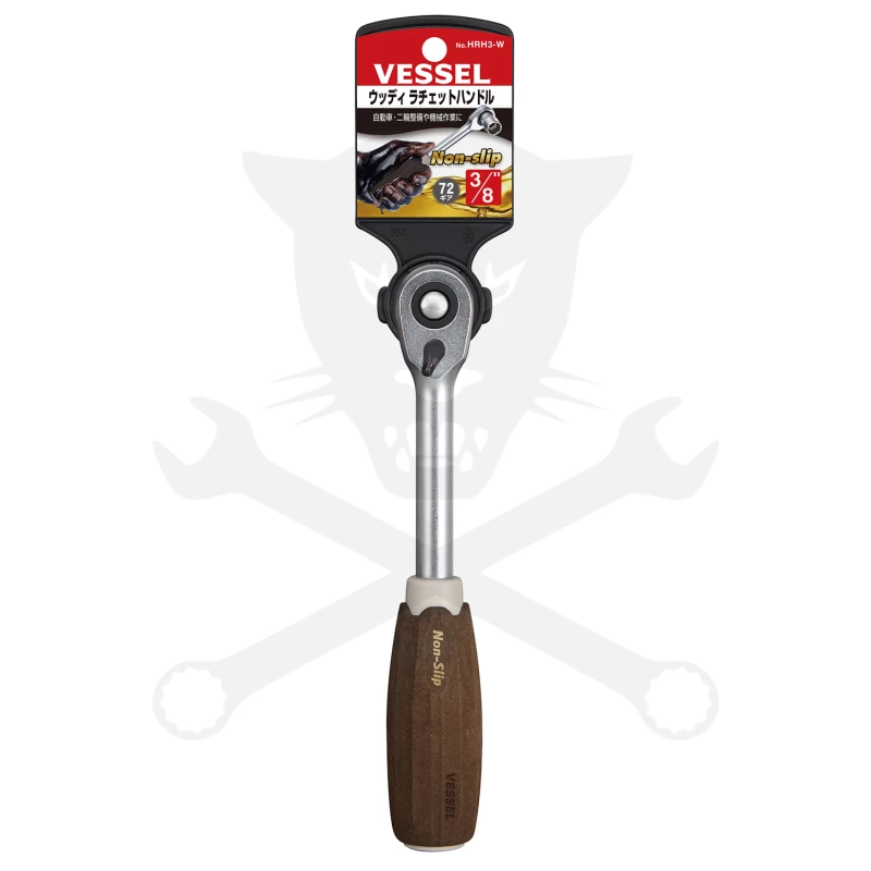 Crowa racsnis kulcs 3/8" 72 fogú forgó fej FA NYELŰ - NON SLIP - Vessel (HRH3-W)
