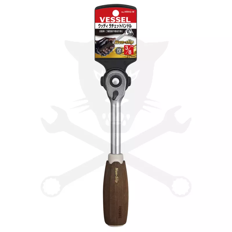 Crowa racsnis kulcs 3/8" 72 fogú forgó fej FA NYELŰ - NON SLIP - Vessel (HRH3-W)