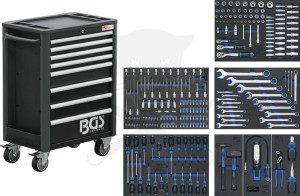 Szerszámos kocsi gyári-felszerelt 234 db-os 8 fiókos kék szekrény - BGS