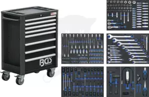 Szerszámos kocsi gyári-felszerelt 234 db-os 8 fiókos kék szekrény - BGS