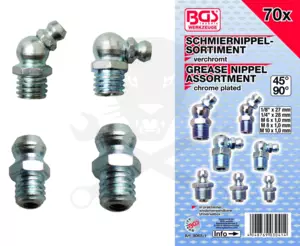 Zsírzógomb készlet 70 db-os 1/8" - 1/4" - M6x1.0 - M8x1.0 - M10x1.0 -BGS