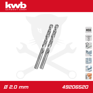 Csigafúró 2,0 mm HSS-G DIN 338 Silver Star, profi 2 db-os - KWB