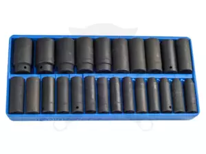 Tálcás Genius dugókulcs, gépi készlet 6 lapú hosszú 1/2" 24 db-os CRV-1/3
