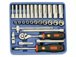Tálcás Genius dugókulcs készlet 12 szögű rövid+hosszú 1/4" 30 db-os - 1/6