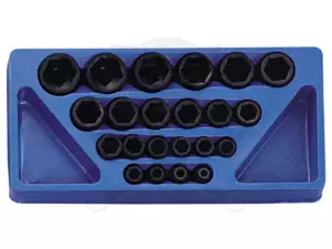 Tálcás Genius dugókulcs, gépi készlet 6 lapú rövid colos 1/2" 22 db-os 1/3
