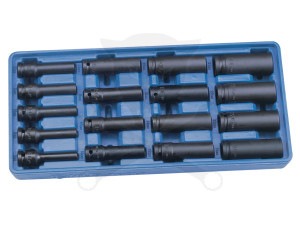 Tálcás Genius dugókulcs, gépi készlet 12 lapú hosszú 1/2" 17 db-os 1/3