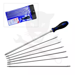 Csavarhúzó készlet extra hosszú 5 és 6 szögű furatos torx 7x2=14 méret