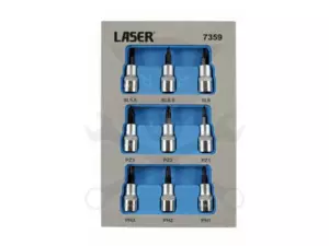 Rátűzőkulcs 9 db-os készlet 3/8" PH -PZ, Lapos 50 mm