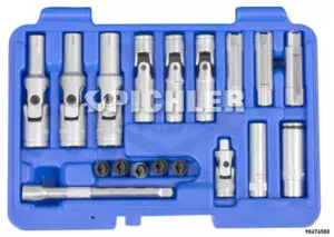 Dugókulcs készlet izzítógyertyákhoz, vékonyfalú + PSG adapter 18 db-os