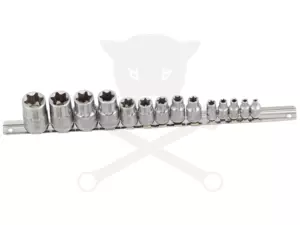 Dugókulcs - crowafej készlet 1/2"-3/8"-1/4" belső E-torx 14 db-os E4-E24