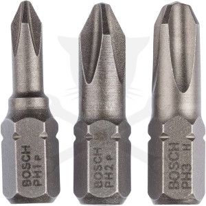 Bithegy, gépi készlet 3 darabos - PH1-PH2-PH3 x 25 mm - Bosch