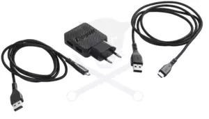 Hálózati USB töltő adapter 230V - 5V 2.4A + USB C + Micro kábelek