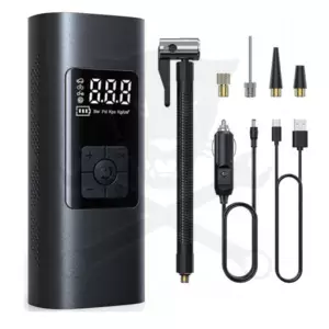 Kompresszor akkus digitális + 4db fej + lámpa + USB Power Bank - Muta